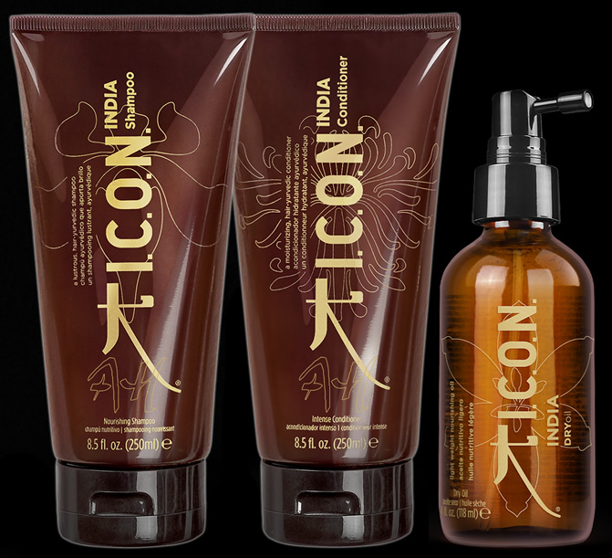 Pack ahorro: aceite seco INDIA Dry Oil + acondicionador y champú INDIA 2023 de ICON